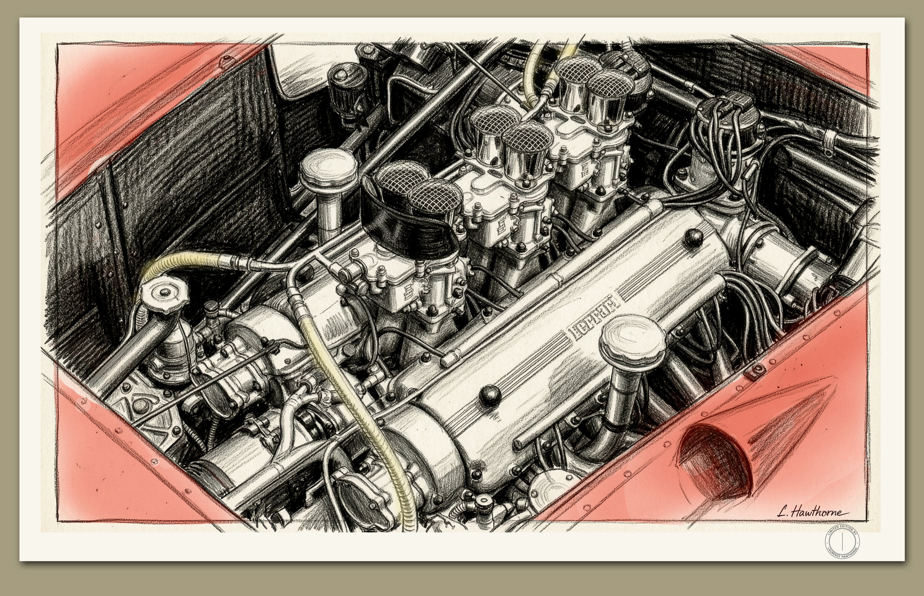 1956 Ferrari 290 MM Tipo 130 V-12 Engine -  Fine Art Signed Limited Edition Print